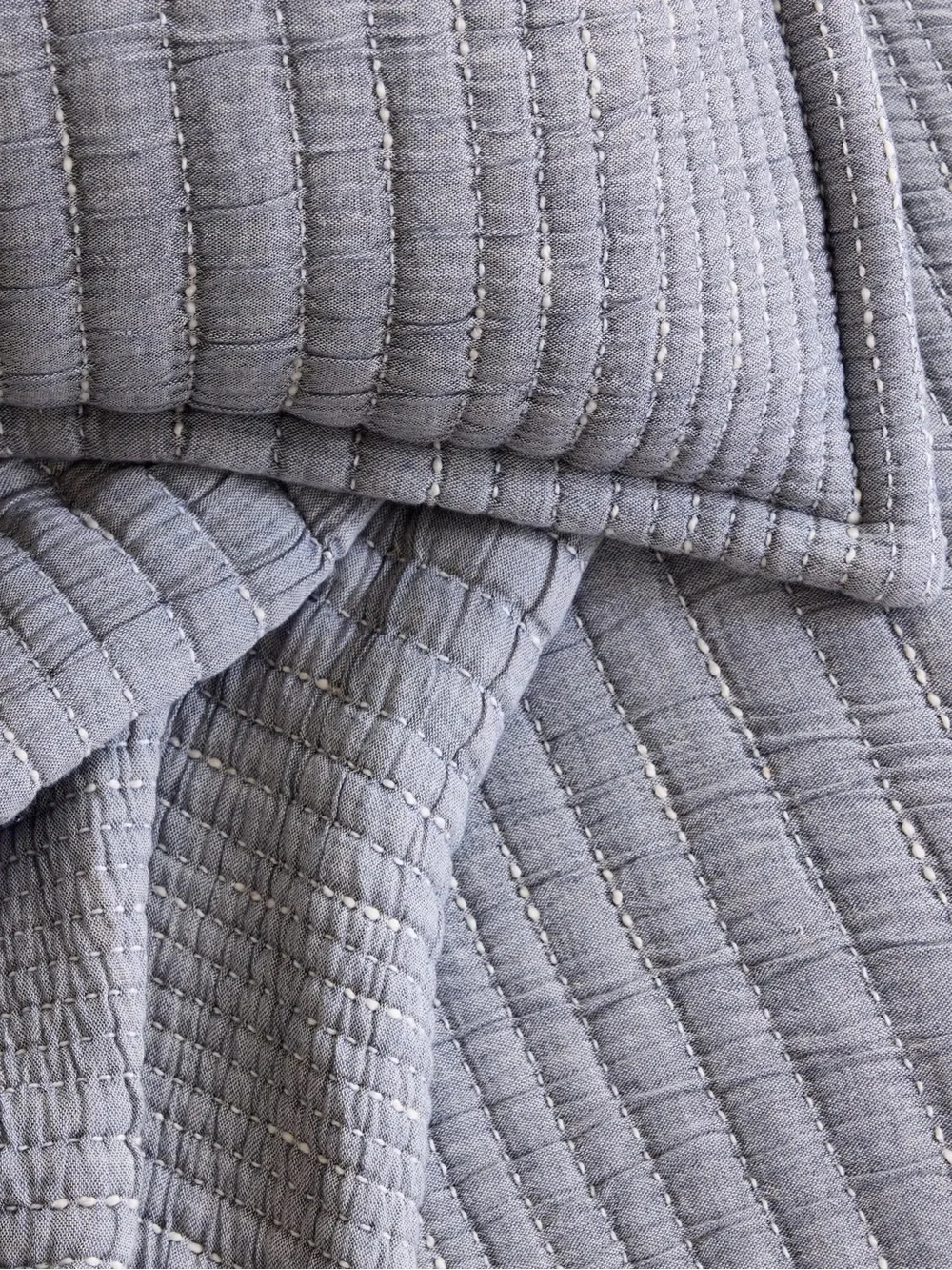 New Quince Organic Cotton Channel Stitch Coverlet Set King/CalKing $174 Blue